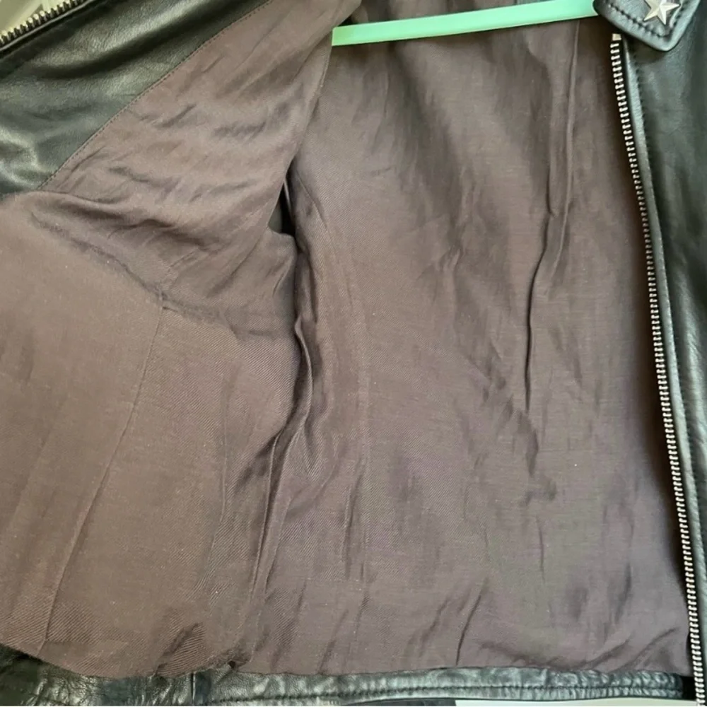 AllSaints Star Studded Raven Leather Biker Jacket Black US 6 Limited Edition - Picture 10 of 15